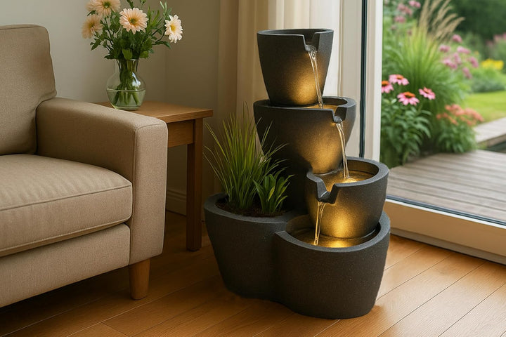 Zimmerbrunnen mit Beleuchtung Botana Gartenbrunnen bepflanzbar Springbrunnen Terrassenbrunnen (LED: