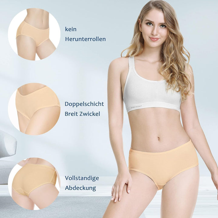 TUUHAW Unterhosen Damen Unterwäsche 6er Pack Baumwolle Slips Mittel Taille Panties XL 6*mehrfarbig-3