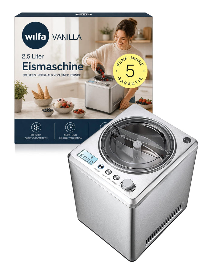 Wilfa VANILLA Eismaschine - 2,5 Liter - selbstkühlender Kompressor 250W - Timer-Funktion - Kühlhalte