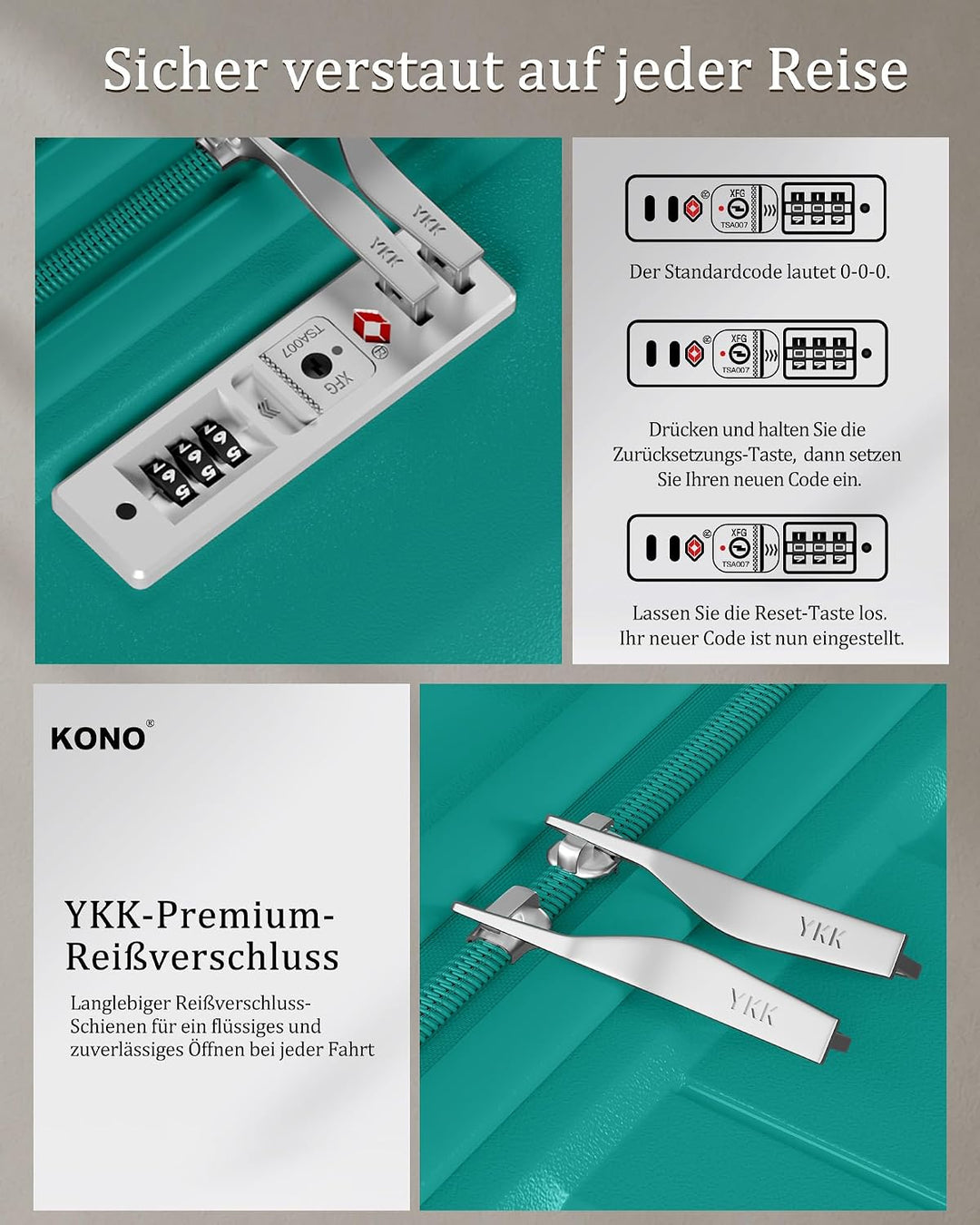 KONO Hartschalenkoffer Gross Leicht Koffer Trolley Reisekoffer mit 4 Rollen und TSA Schloss, 76x50x3