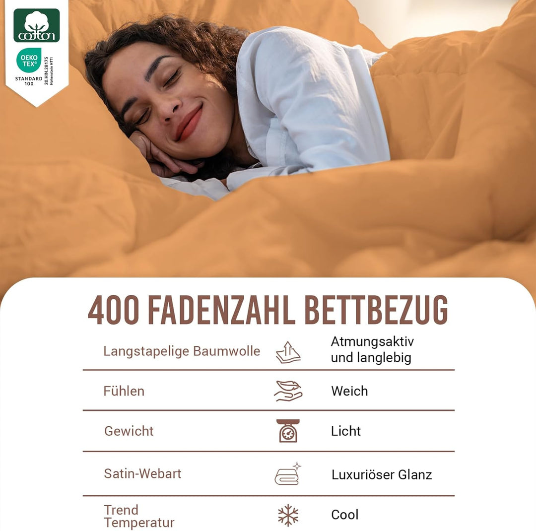 Pizuna 400 Fadenzahl aus Baumwolle Bettwäsche Aprikosenorange, 100% Langstaple Baumwolle Bettbezug u
