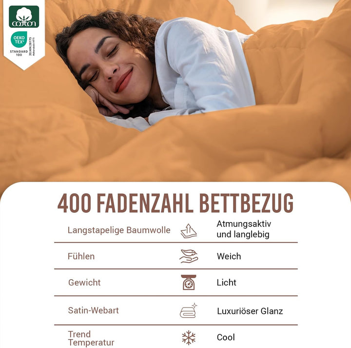 Pizuna 400 Fadenzahl aus Baumwolle Bettwäsche Aprikosenorange, 100% Langstaple Baumwolle Bettbezug u