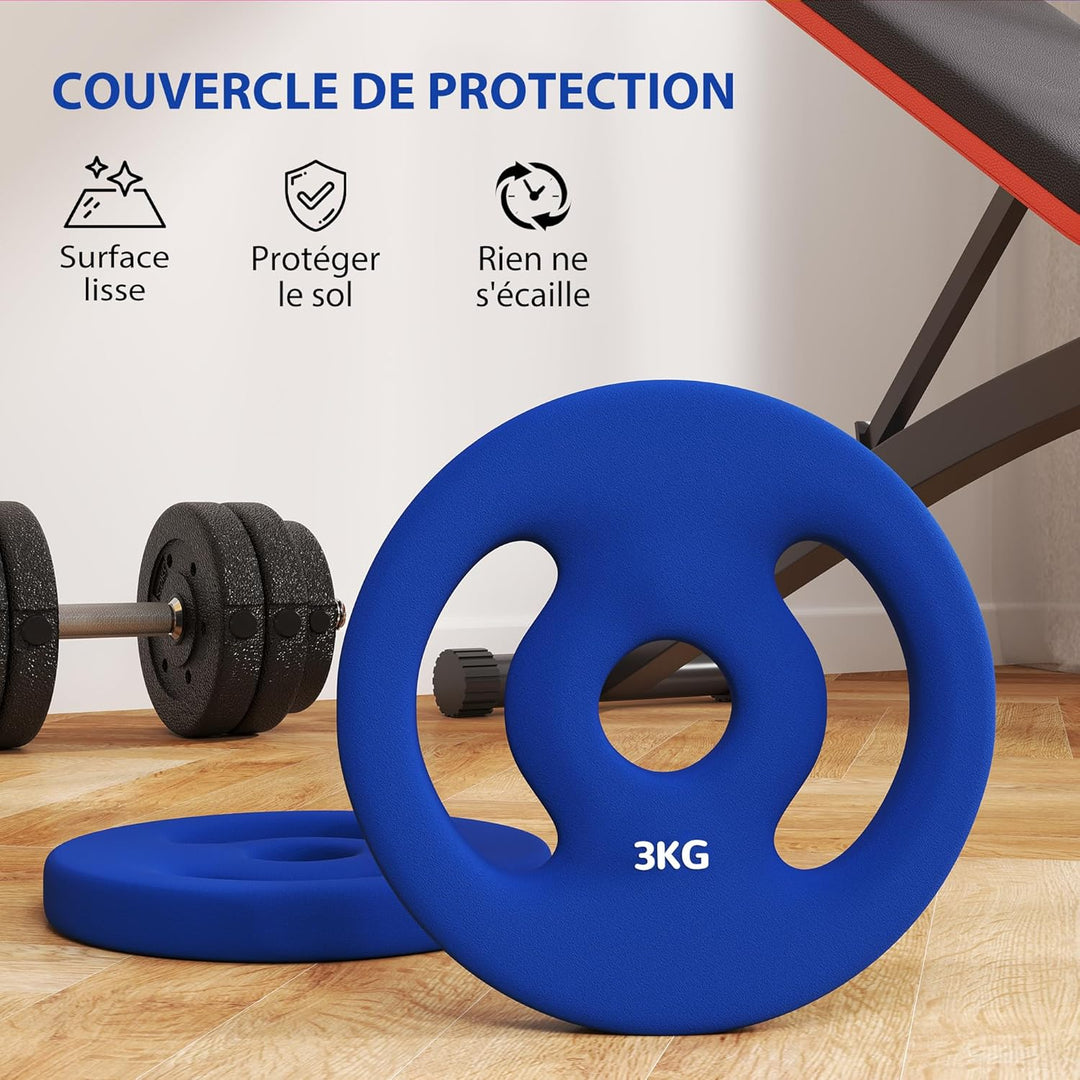SPORTNOW Gewichtsplatte 2 x 3 kg, Hantelscheiben für Stangen Ø 2,5 cm, mit Griffen, leicht zu greife
