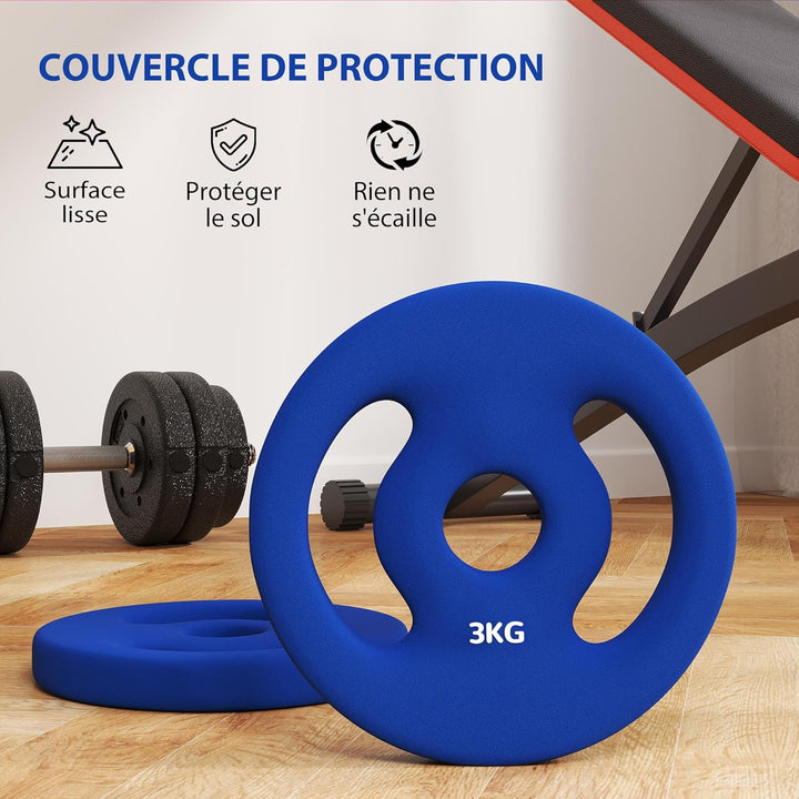 SPORTNOW Gewichtsplatte 2 x 3 kg, Hantelscheiben für Stangen Ø 2,5 cm, mit Griffen, leicht zu greife