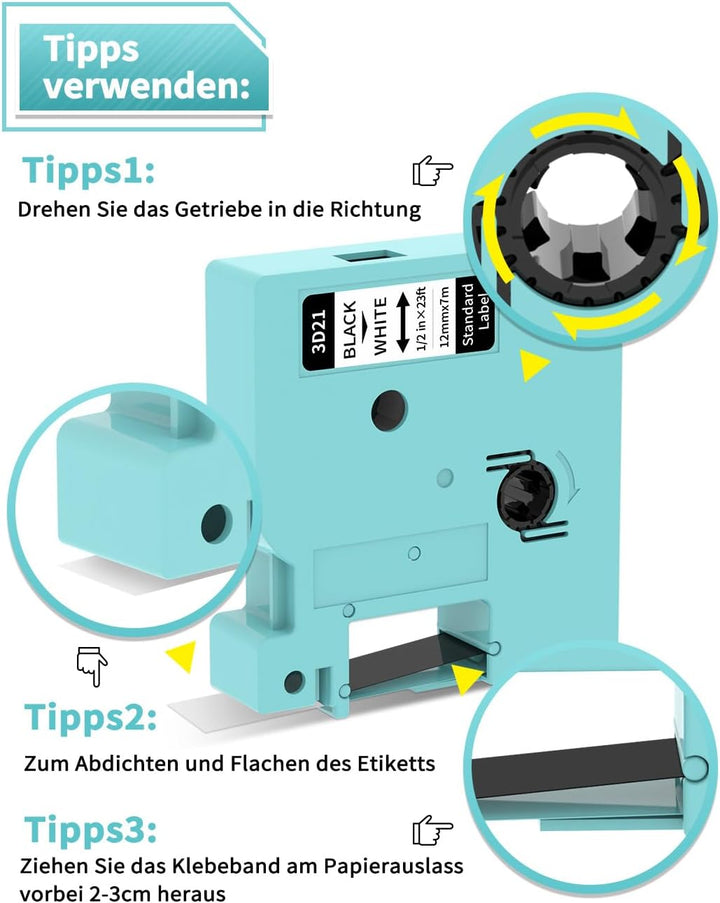 Vixic Kompatibel mit Dymo D1 Etikettenband 12mm x 7m 45013 S0720530 für Dymo LabelManager 160 210D 2