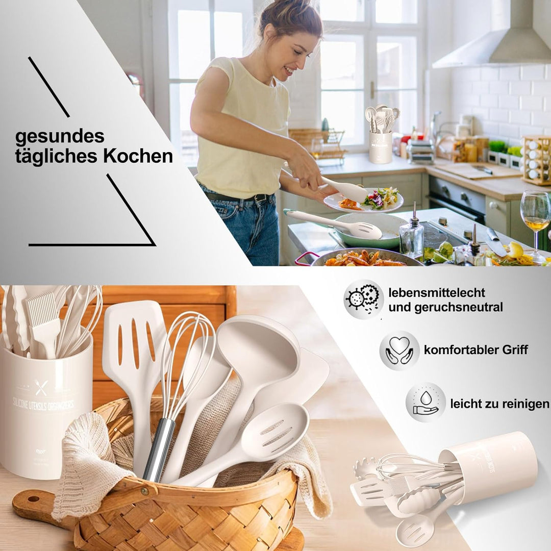 Silikon Küchenhelfer Set, 22 Stück Kochutensilien Kochgeschirr, Hitzebeständiger Kochbesteck Set mit