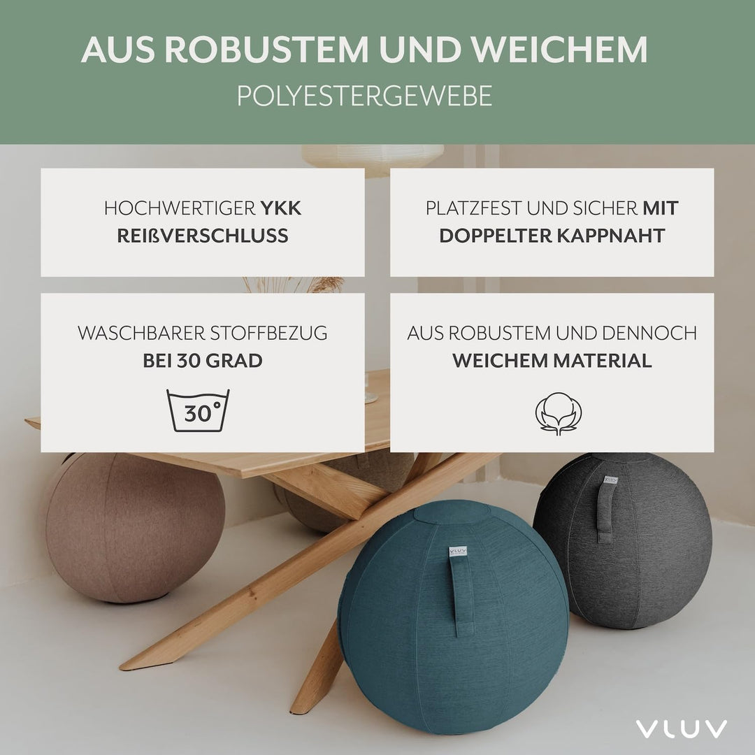 VLUV® BOL STOV Sitzball Büro Ergonomisch [Atmungsaktiv mit Tragegriff und Wegrollschutz] Waschbarer