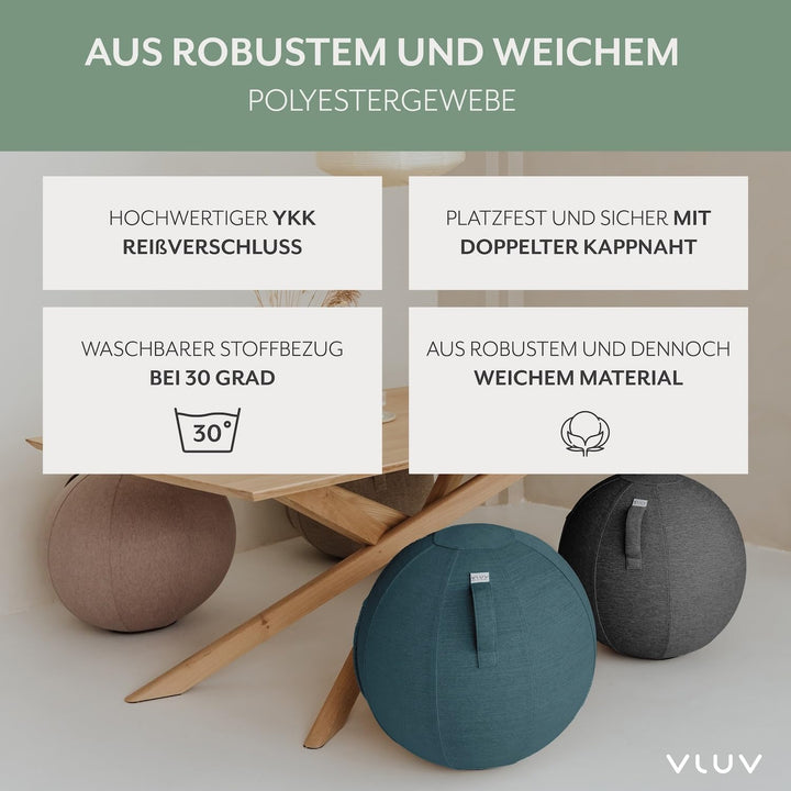 VLUV® BOL STOV Sitzball Büro Ergonomisch [Atmungsaktiv mit Tragegriff und Wegrollschutz] Waschbarer