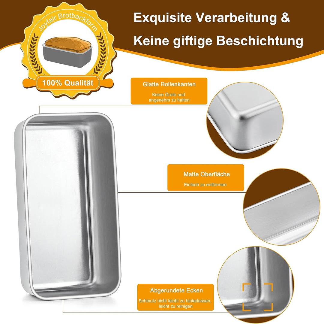 Joyfair Kastenform 3er Set, Edelstahl Brotbackform Toastbrot Backform, Brotform Königskuchenform für
