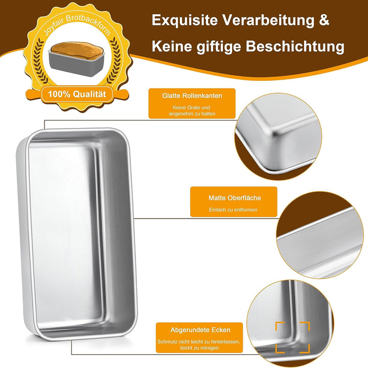 Joyfair Kastenform 3er Set, Edelstahl Brotbackform Toastbrot Backform, Brotform Königskuchenform für