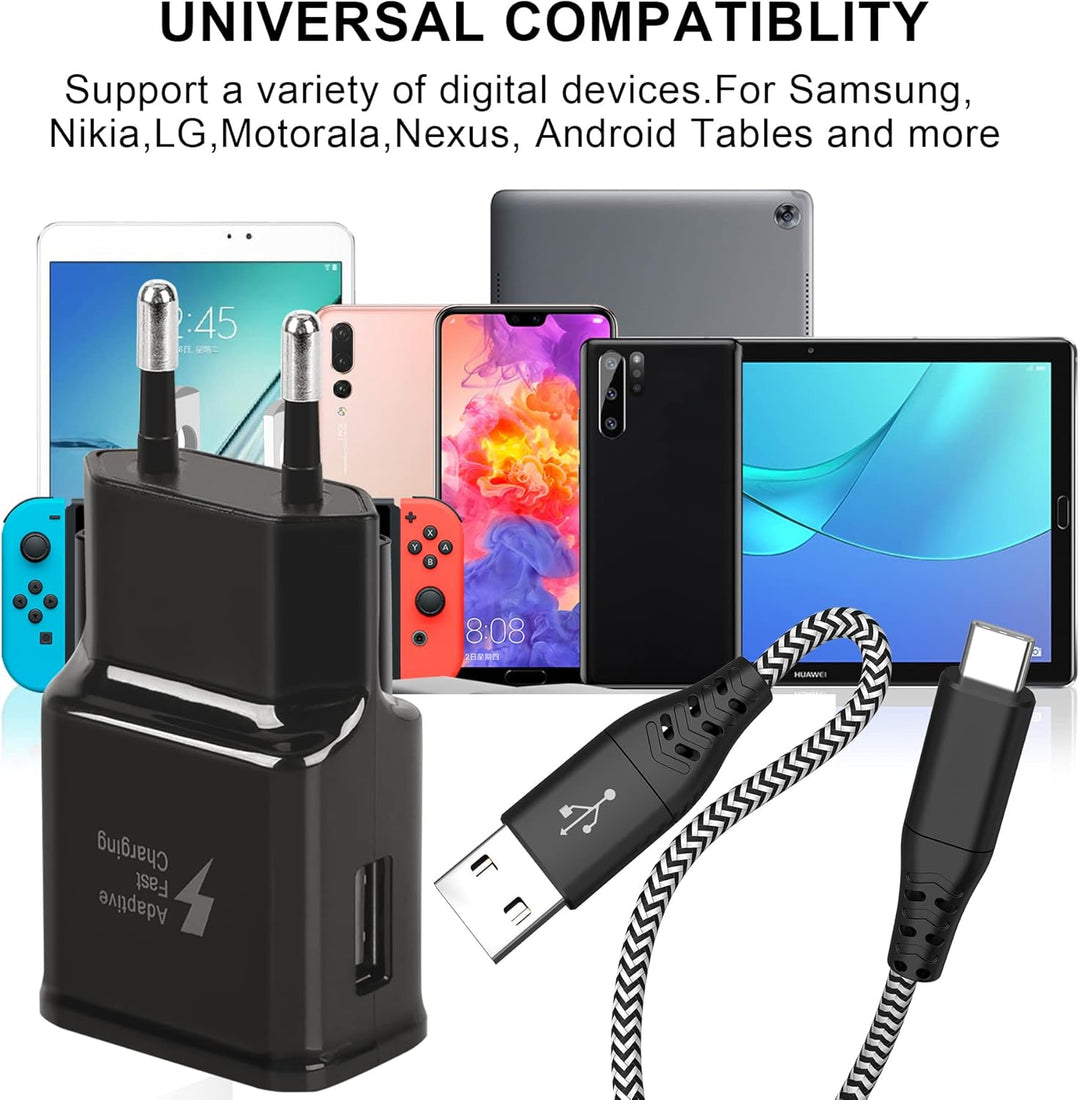 Adaptive Fast Ladegerät mit USB-C Nylon Schnellladekabel 2 M, Original-Fast-Ladung QC3.0 kompatibel