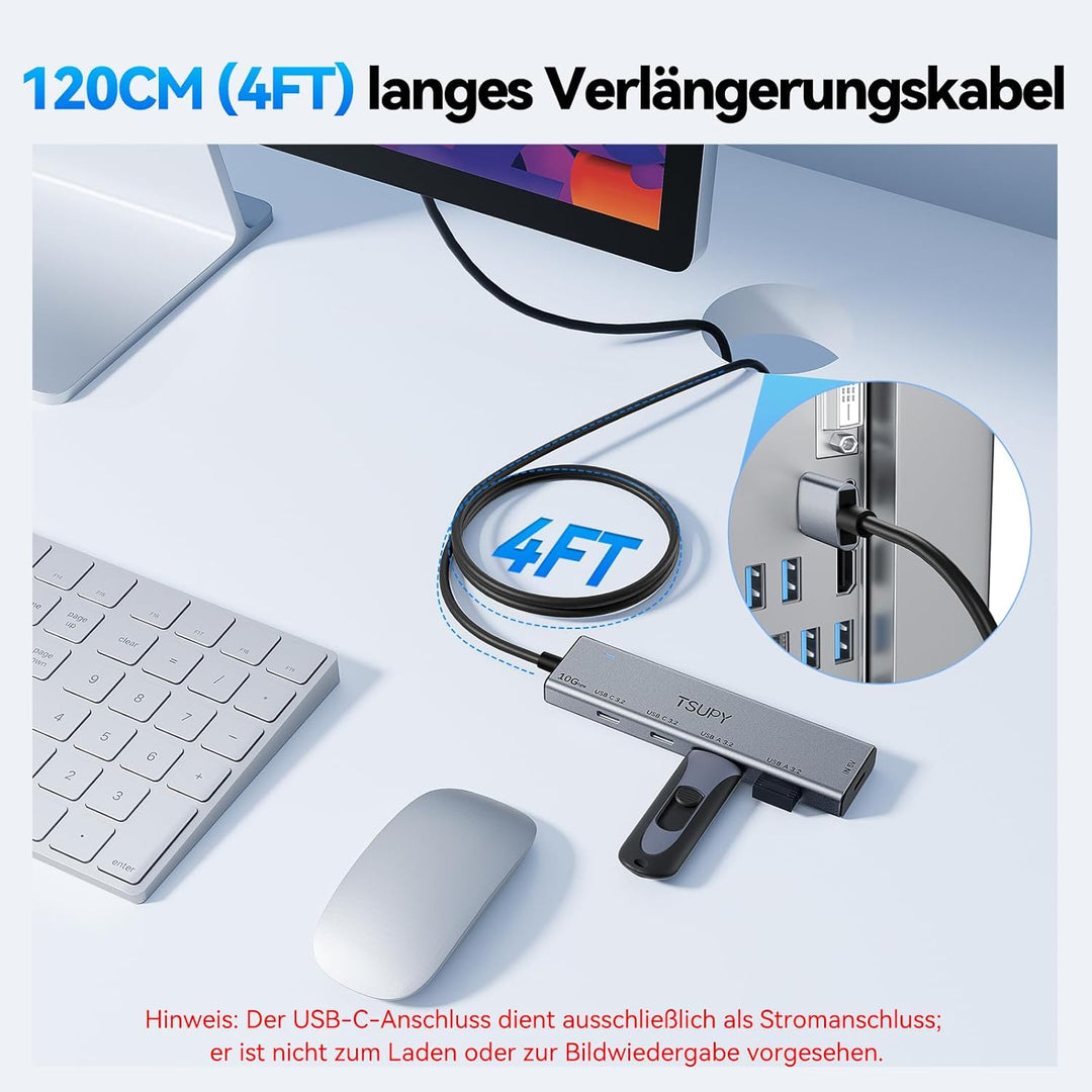 TSUPY USB Hub 3.2 Gen 2, 10Gbps USB Splitter mit 2* usbc 3.2 und 2*USB-a 3.2 Ports, usb3.2 Verteiler