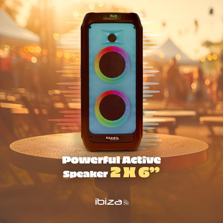Ibiza - WAVE6-250W/2x5.25" Batterielautsprecher mit Bluetooth, USB und microSD - WAVE LED Effekt und