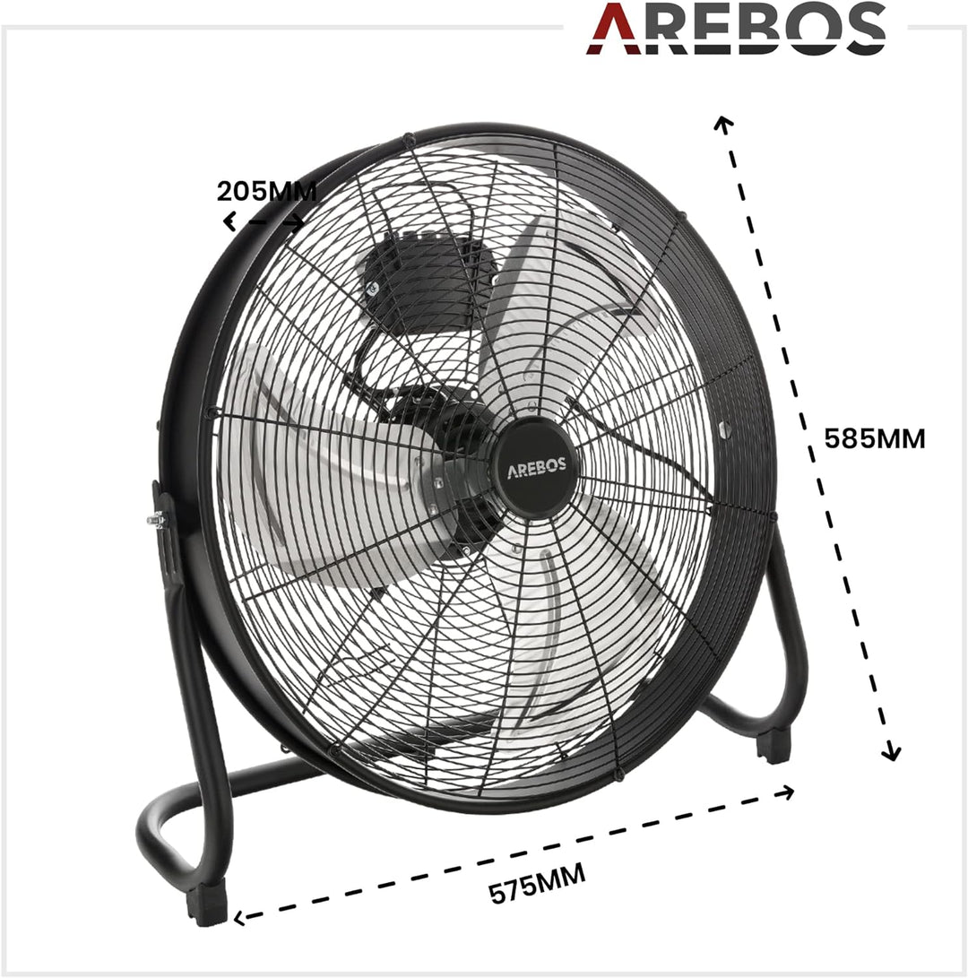 Arebos Bodenventilator Ø50 cm | Windmaschine | Ventilator | 3 Geschwindigkeitsstufen | hoher Luftdur