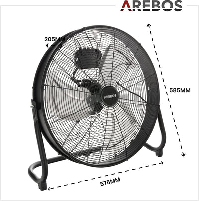 Arebos Bodenventilator Ø50 cm | Windmaschine | Ventilator | 3 Geschwindigkeitsstufen | hoher Luftdur