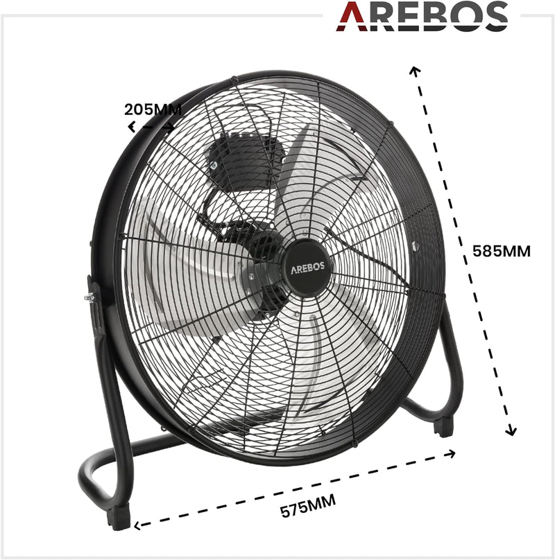 Arebos Bodenventilator Ø50 cm | Windmaschine | Ventilator | 3 Geschwindigkeitsstufen | hoher Luftdur