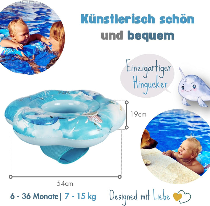 EDWEKIN® Baby Schwimmring, Schwimmhilfe Narwal, Schwimmsitz Kleinkinder, Baby Float, ab 6 Monate bis