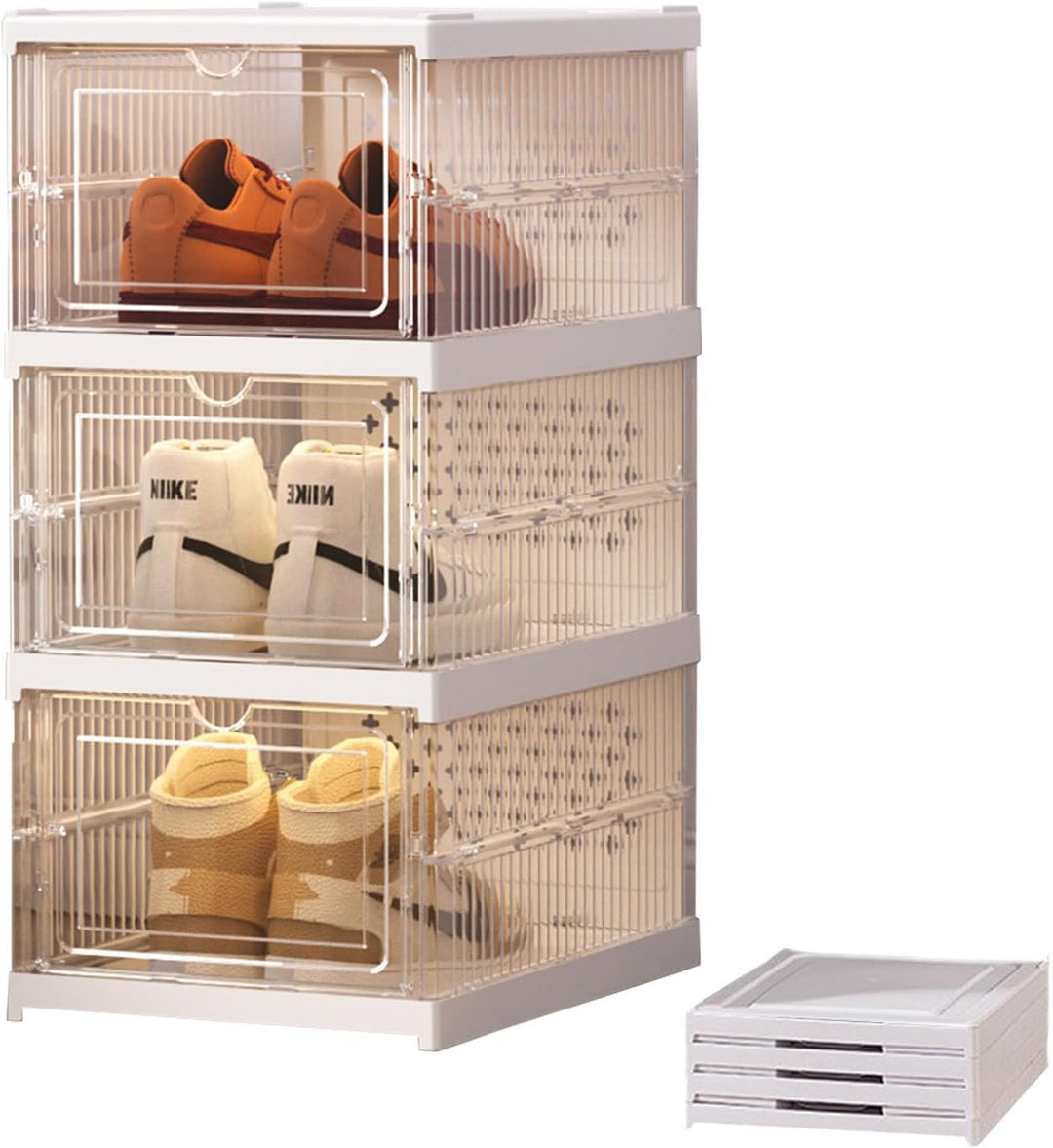 Schuhkarton - Transparenter, faltbarer Schuhkarton - Stapelbarer und platzsparender Kunststoff-Schuh