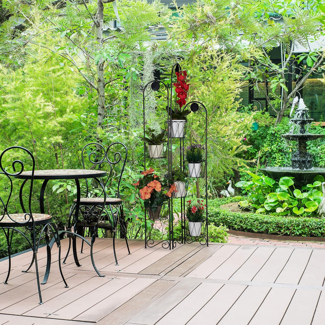 Relaxdays, schwarz Metall, Paravent für Blumentöpfe, Blumentreppe Indoor & Outdoor, H: 140 cm, Eisen