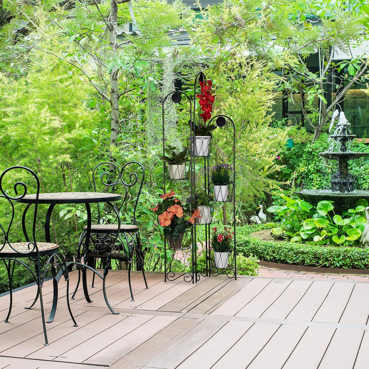 Relaxdays, schwarz Metall, Paravent für Blumentöpfe, Blumentreppe Indoor & Outdoor, H: 140 cm, Eisen