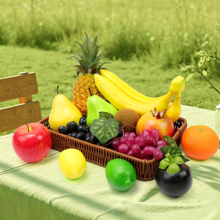 Meiwlong 13 PCS Künstliche Lebensecht Früchte Dekoration Haushalt Party Faux Kiefer Apfel Banane Tra