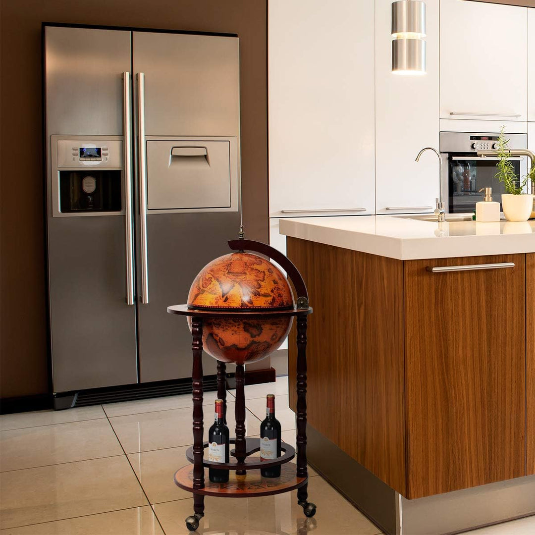 DREAMADE Globus Bar Barwagen, Weinregal auf Rollen, Minibar Globus Hausbar, Servierwagen mit Klassis