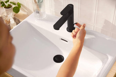 hansgrohe Waschtischarmatur Rebris S, Wasserhahn Bad mit Auslauf Höhe 110 mm, mit Zugstange, Badarma