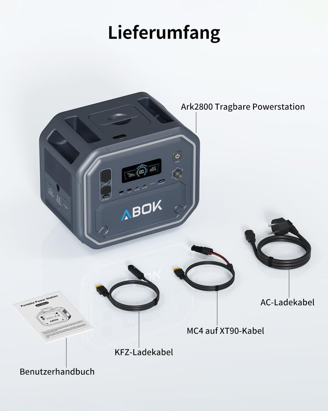 ABOK Ark2500 Tragbare Powerstation, 2160Wh LiFePO4, 2500W AC, USV &amp; App, Solargenerator mit AC+Solar