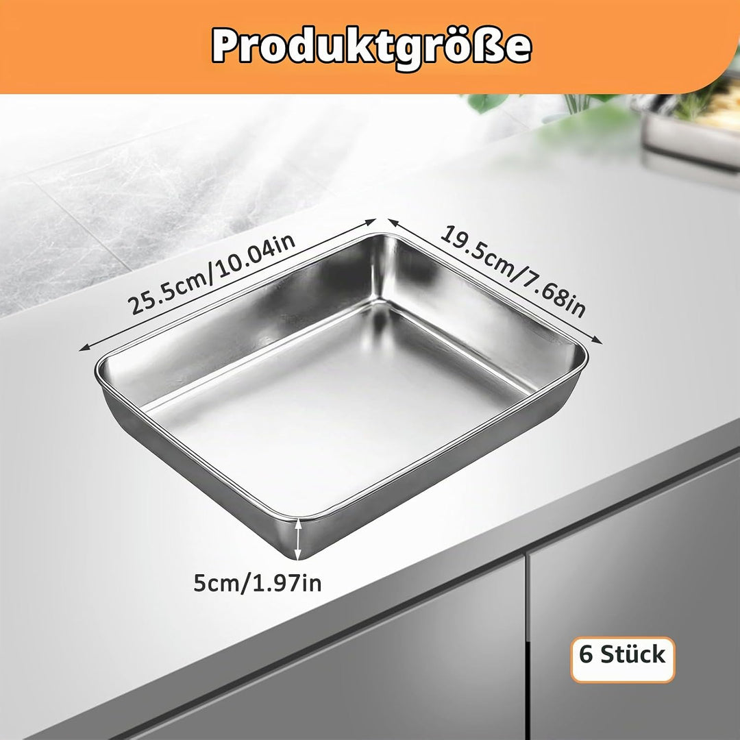 CHENGCKJ Panierschalen Set 6 Teilig Edelstahl Schale Rechteckig 25 x 19 x 5 cm Panierstrasse Schnitz