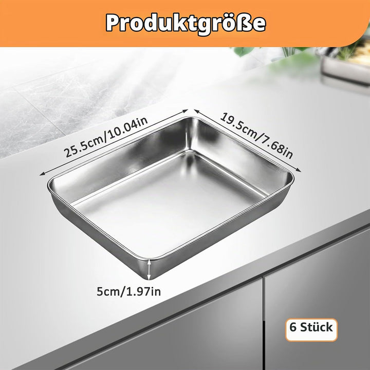 CHENGCKJ Panierschalen Set 6 Teilig Edelstahl Schale Rechteckig 25 x 19 x 5 cm Panierstrasse Schnitz