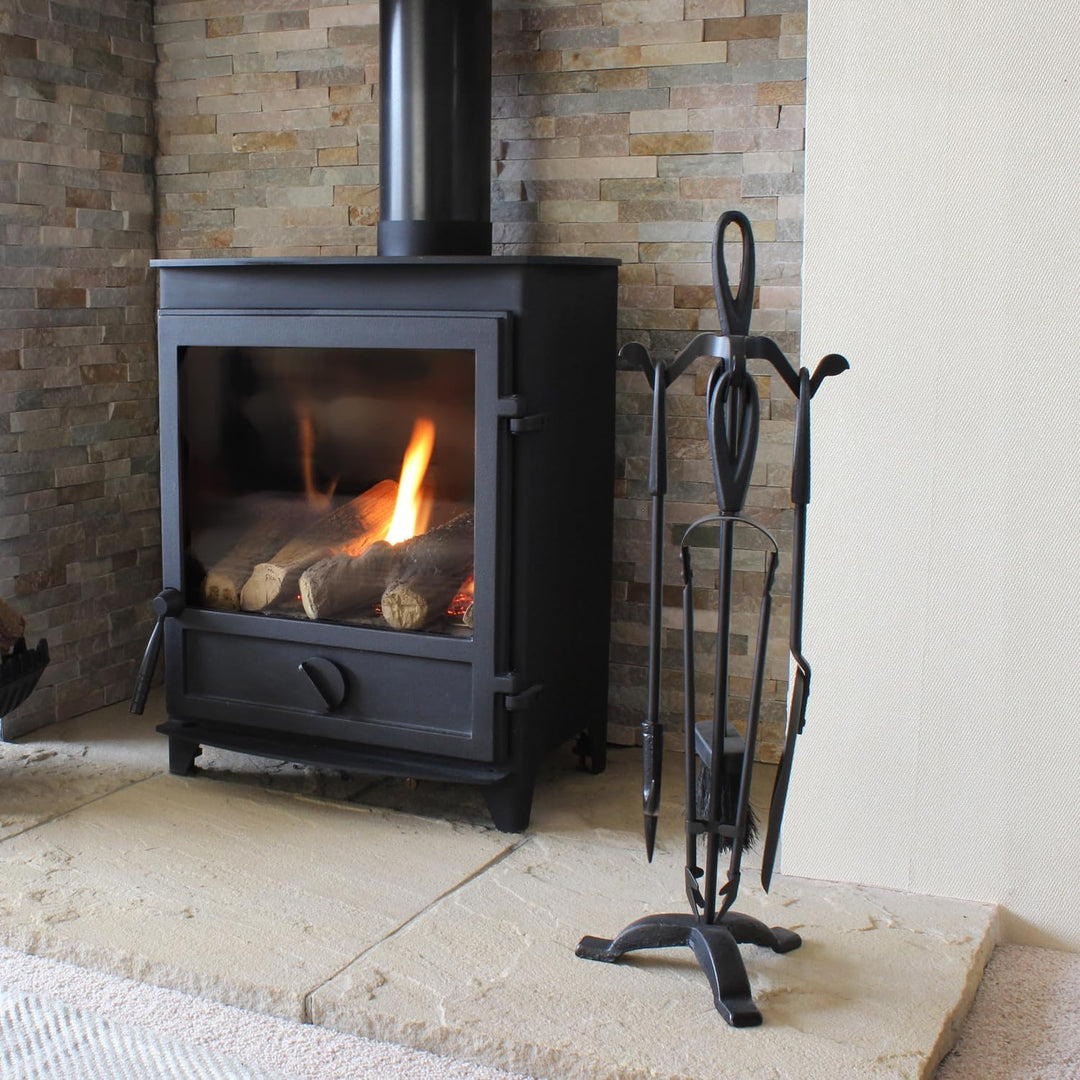JVL Cotswold Black iron fireside fire tools 5 piece companion set, Cotswold