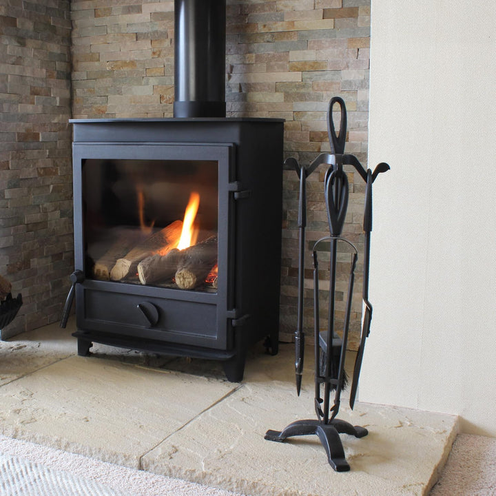 JVL Cotswold Black iron fireside fire tools 5 piece companion set, Cotswold