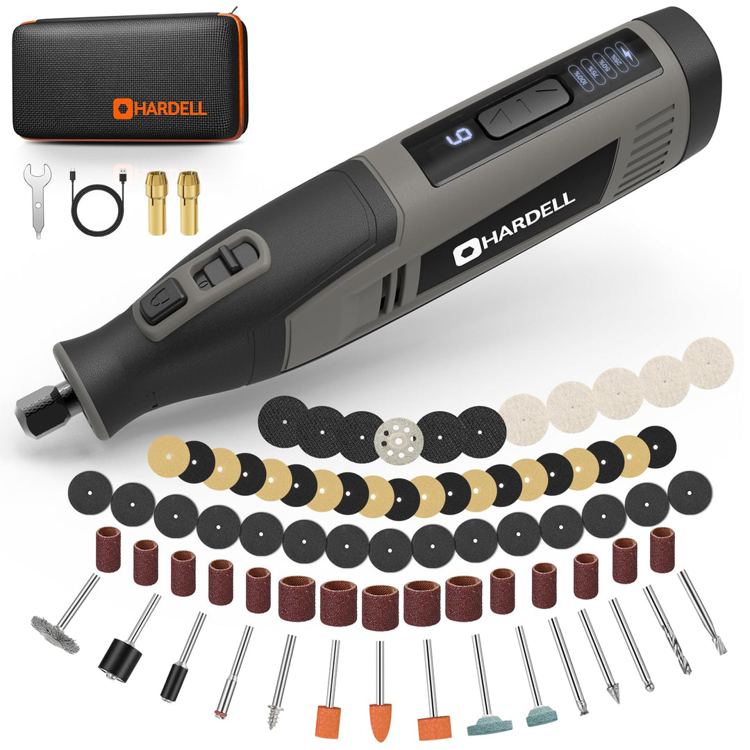 HARDELL 4V Akku Rotationswerkzeug Set mit 80 Zubehörteilen, 4000-mAh-Akku, 6 variable Geschwindigkei