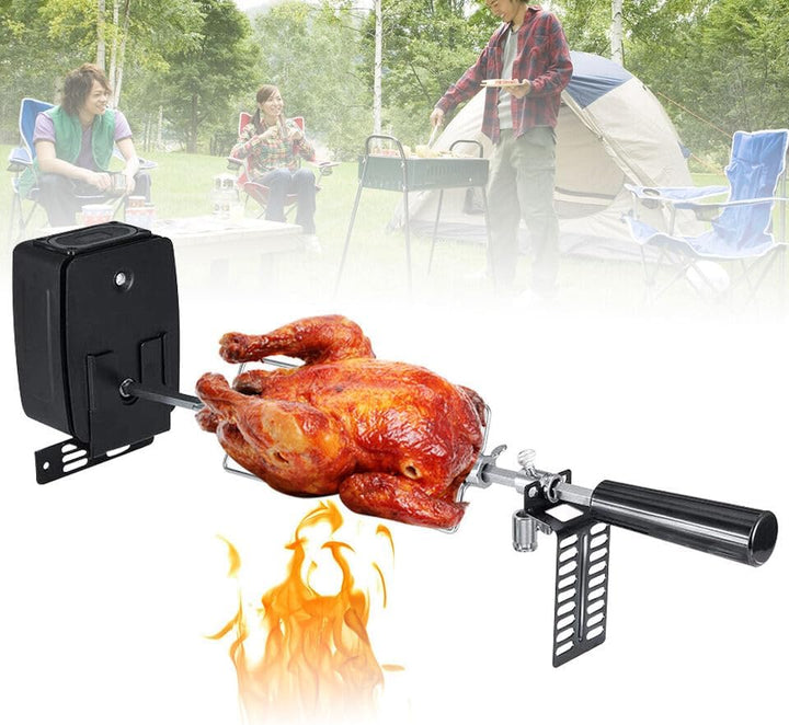Grillspiess Set Elektrischer, 106cm Universal Edelstahl Drehspiess Grill mit 2X Fleischnadeln, Grill