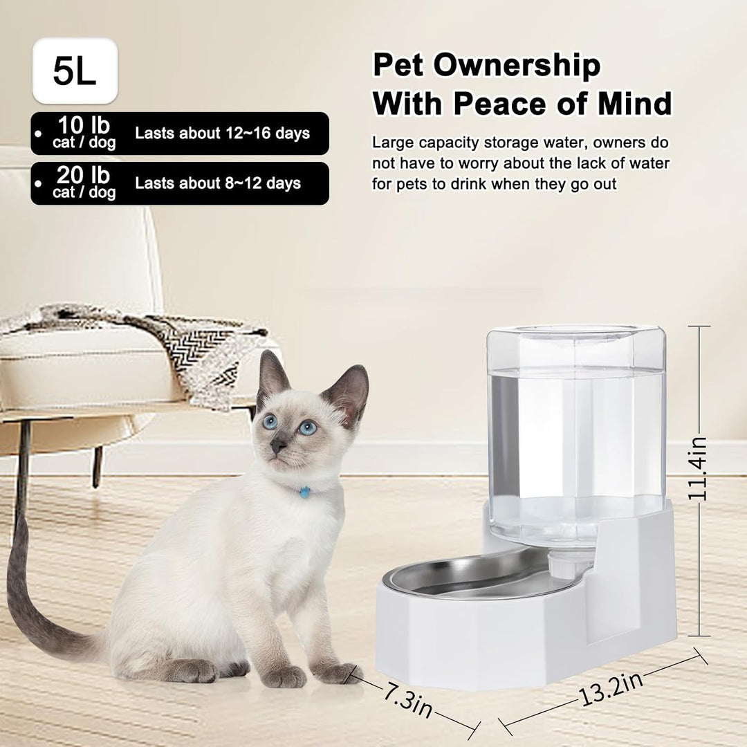 Sfozstra 5L weisser Trinkbrunnen f. Hunde – Edelstahl, standsicher | Schwerkraftbetrieben, 5L, weiss