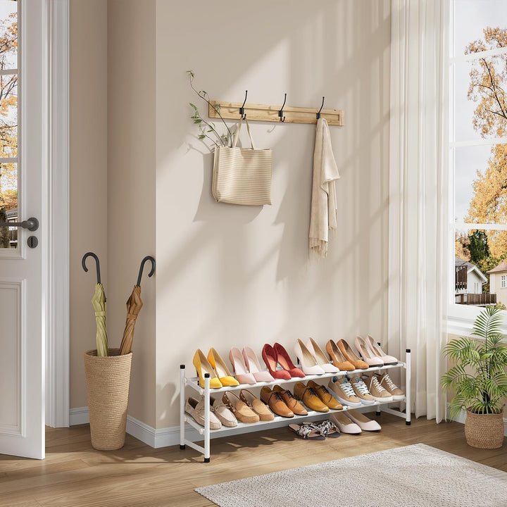 Tajsoon 2-stöckiges, Ausziehbares Schuhregal, 71–104 cm Verstellbar und Stapelbar, Schuhablage aus M