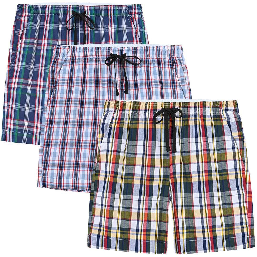 MoFiz Schlafshorts Jungen Baumwolle Kurz Pyjamahose Schlafanzug Karierte Hose Loungewear Nachtwäsche