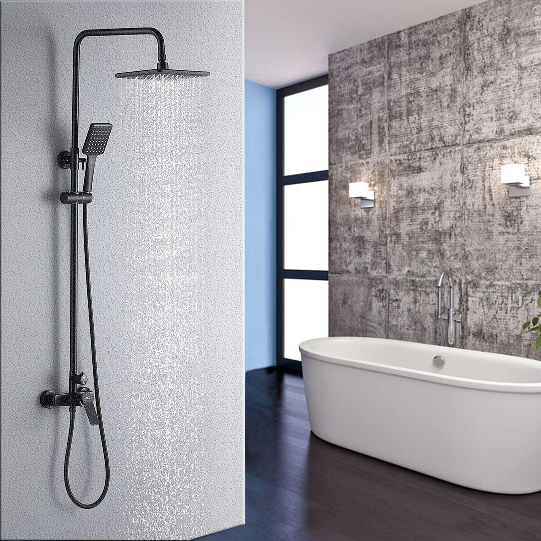 Duscharmatur Schwarz, Auralum Duschsystem Höhenverstellbar 90-120cm, Duschamaturenset mit 11 Inch Re