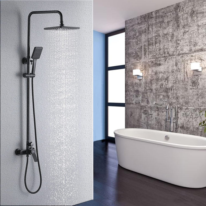 Duscharmatur Schwarz, Auralum Duschsystem Höhenverstellbar 90-120cm, Duschamaturenset mit 11 Inch Re