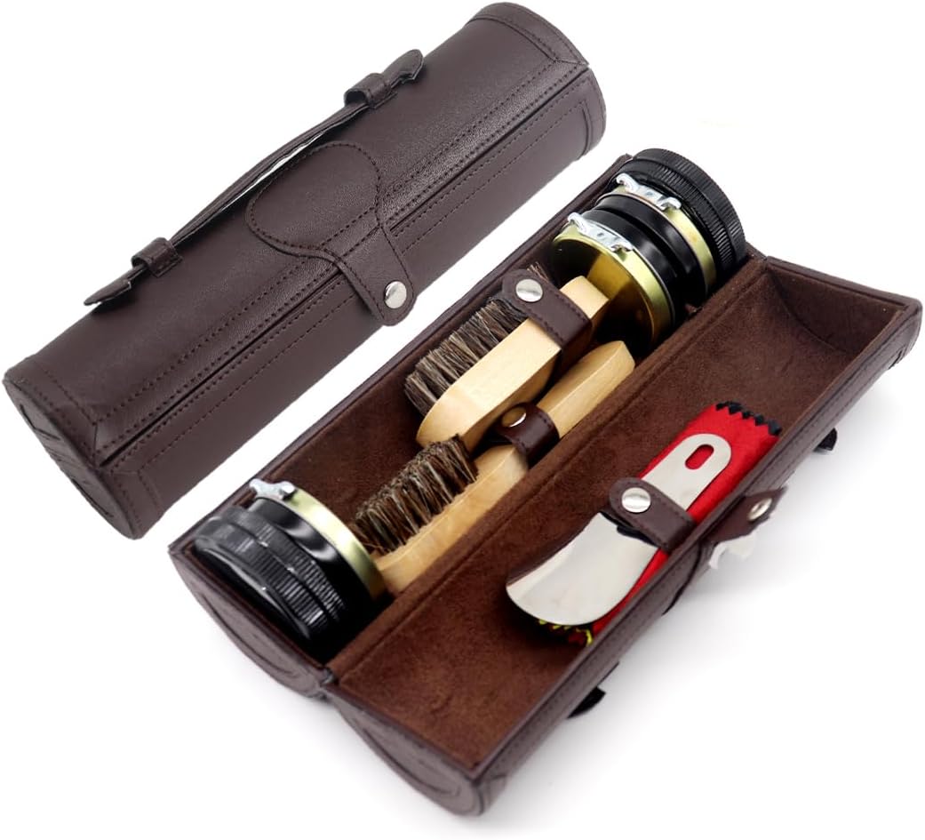 12pcs Shoe Polish & Care Kit - Leather Shoe Shine Kit with Brown Black Wax, Shoe Brushes for Polishi