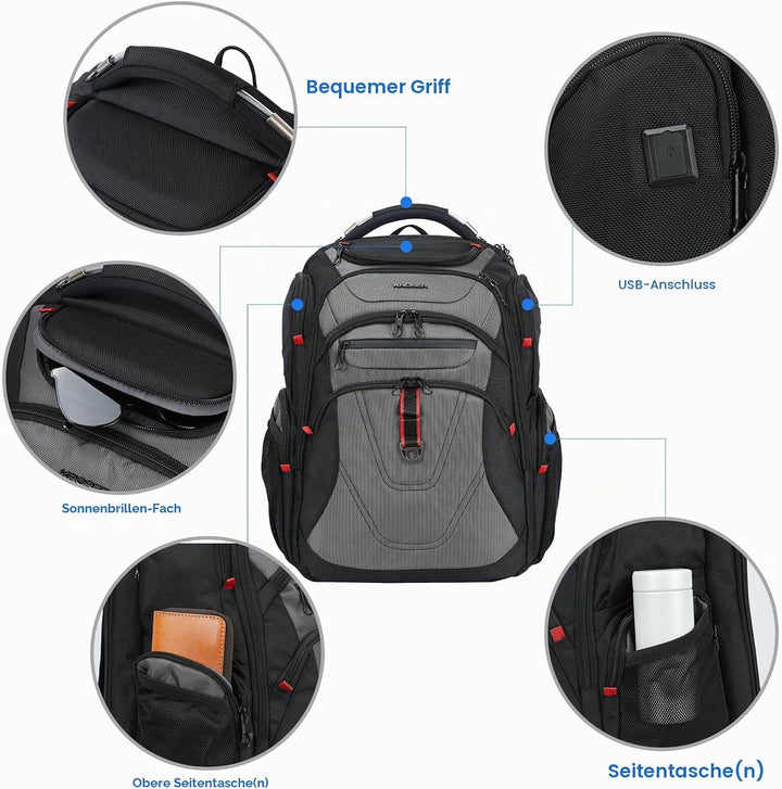 KROSER Laptop Rucksack Herren 17,3 Zoll Business Reiserucksack Handgepäck Wasserdicht mit Hartgeschä