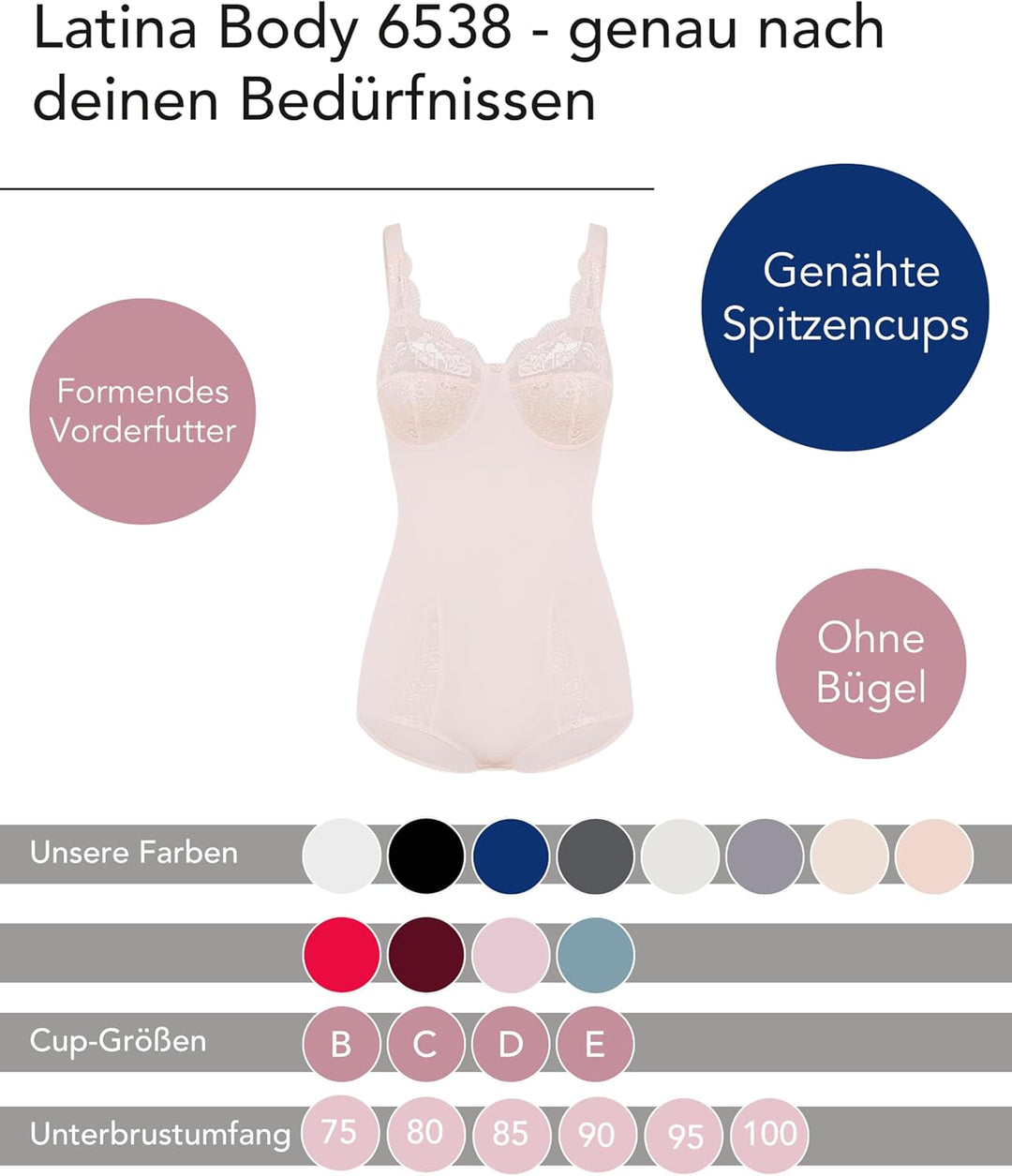 SUSA Body ohne Bügel Latina I Body Shapewear Damen stark formend I Frauen Mieder I Softer Bodysuit m