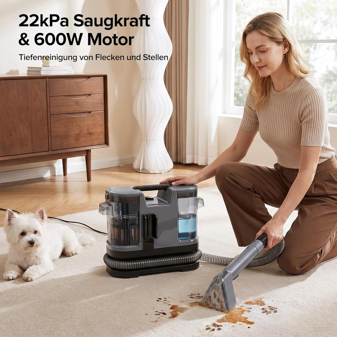 Lubluelu Upgrade Nasssauger Polsterreiniger Gerät mit 600 W – 22 kPa Teppichreiniger Waschsauger, tr