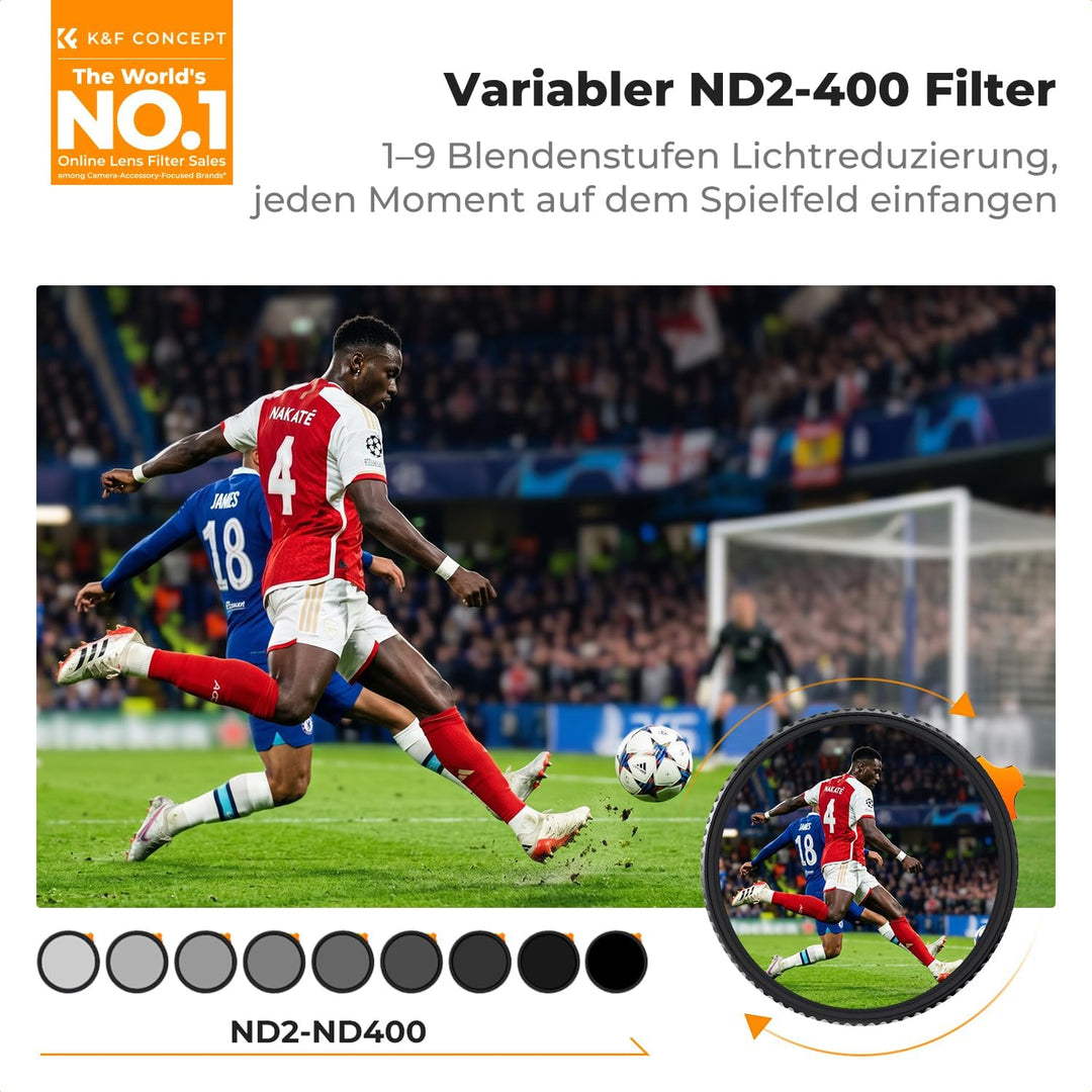 K&F CONCEPT Ultra-niedrige Reflexion ND Filter 82mm Variabler ND2-400 Graufilter (1-9 Blendenstufen)