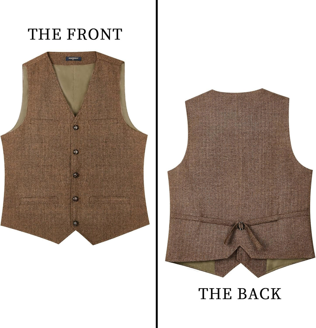 Herren Anzugweste Herringbone Weste Hochzeit Herrenweste Formale Tweed Wollweste Classic Basic Weste