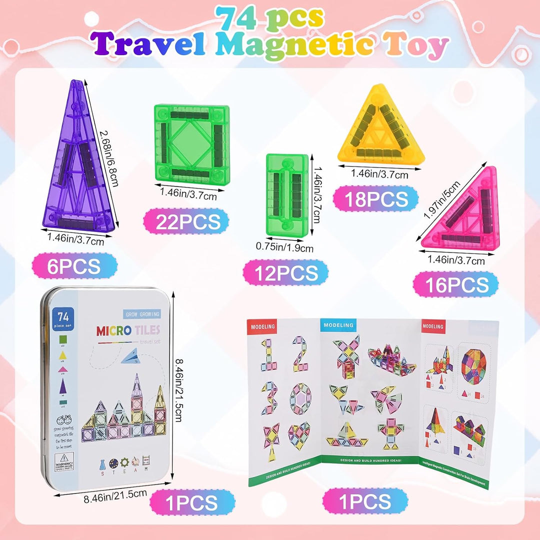 Euakee Magnetische Fliesen, Magnetische Bausteine Reisespielzeug mit Metallbox, MINI Magnet Fliesen