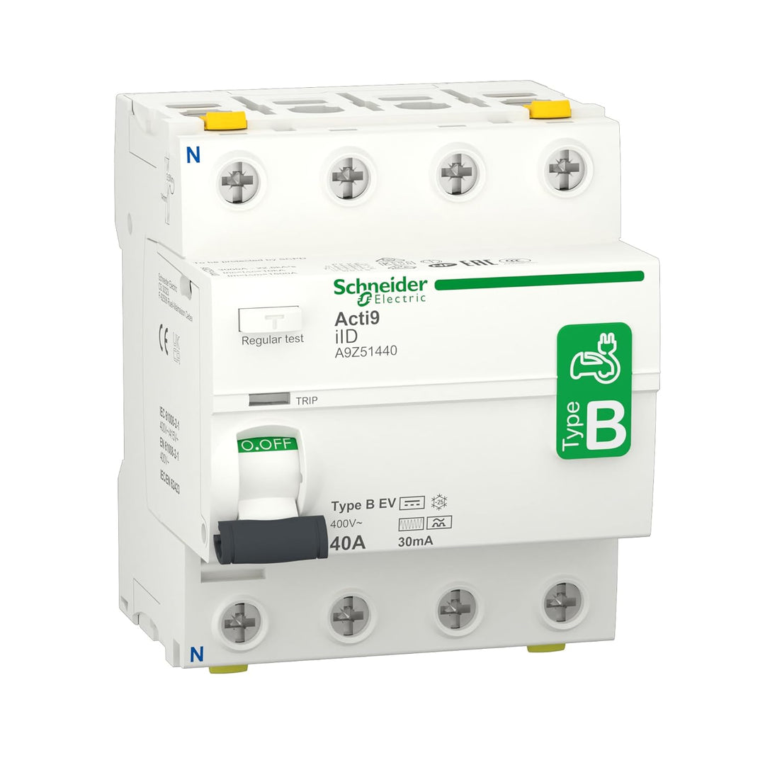 Schneider Electric Fehlerstrom-Schutzschalter IID 4P 40A 30MA TYP B-EV, A9Z51440 40 Ampere B-EV 40 A