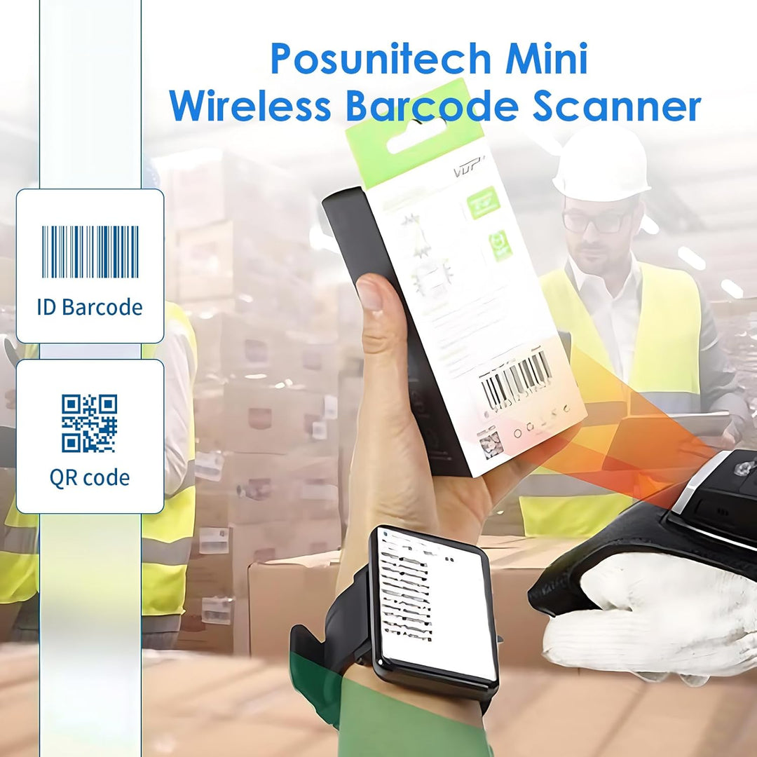 Posunitech Wearable 1D-Trigger-Barcode-Scanner Kabelloser Barcode-Scanner Bluetooth-kompatibler Klei