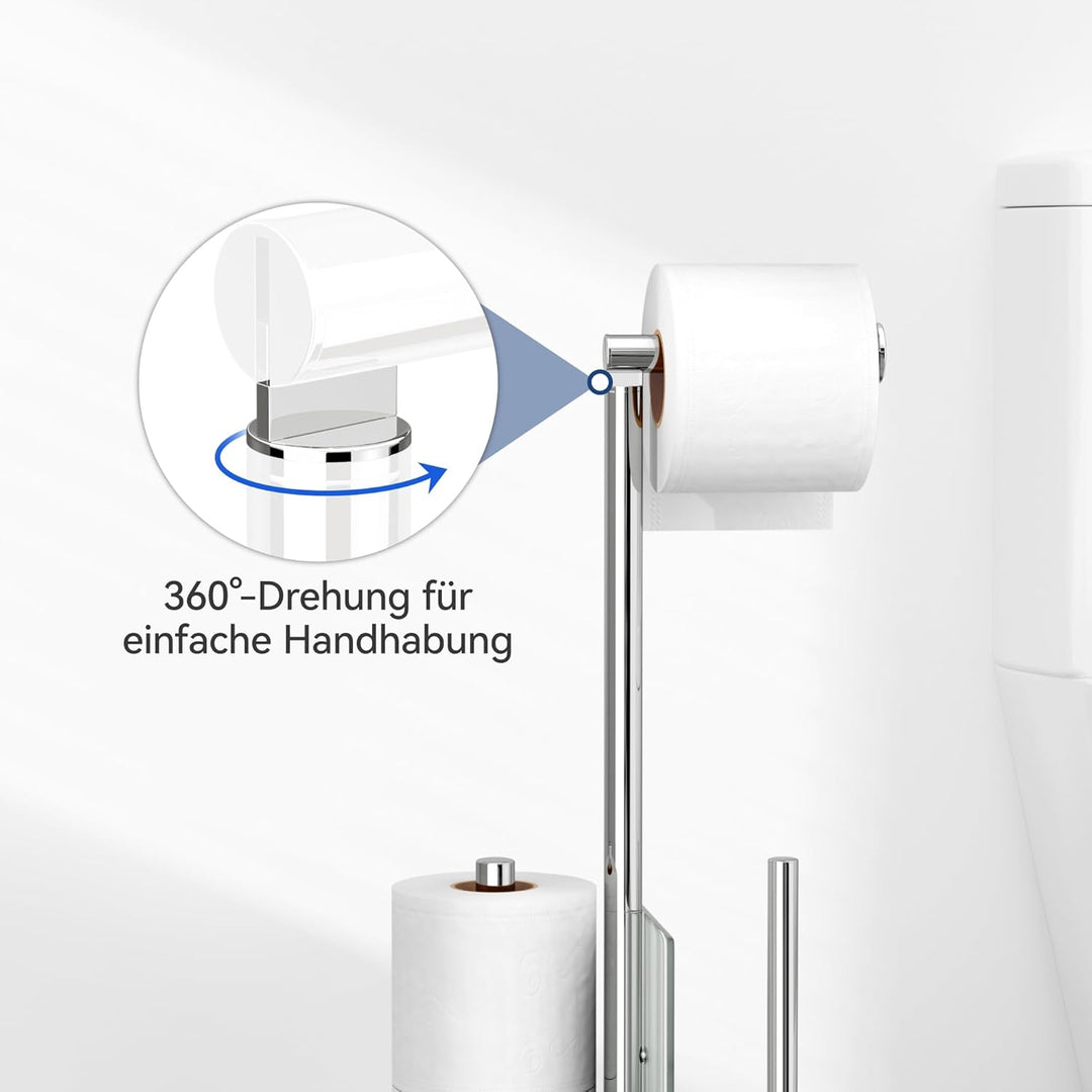 Toilettenpapierhalter Stehend mit WC Bürste - Toilettenbürste und Klorollenhalter Stehend mit Glasre