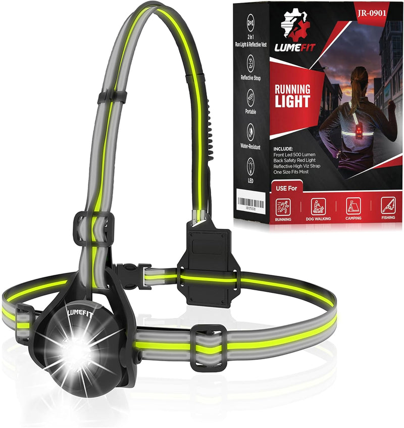 LUMEFIT Lauflicht mit Reflektoren, ideal zum Joggen und Laufen, mit 500 Lumen FrontTaschenlampe, 90°
